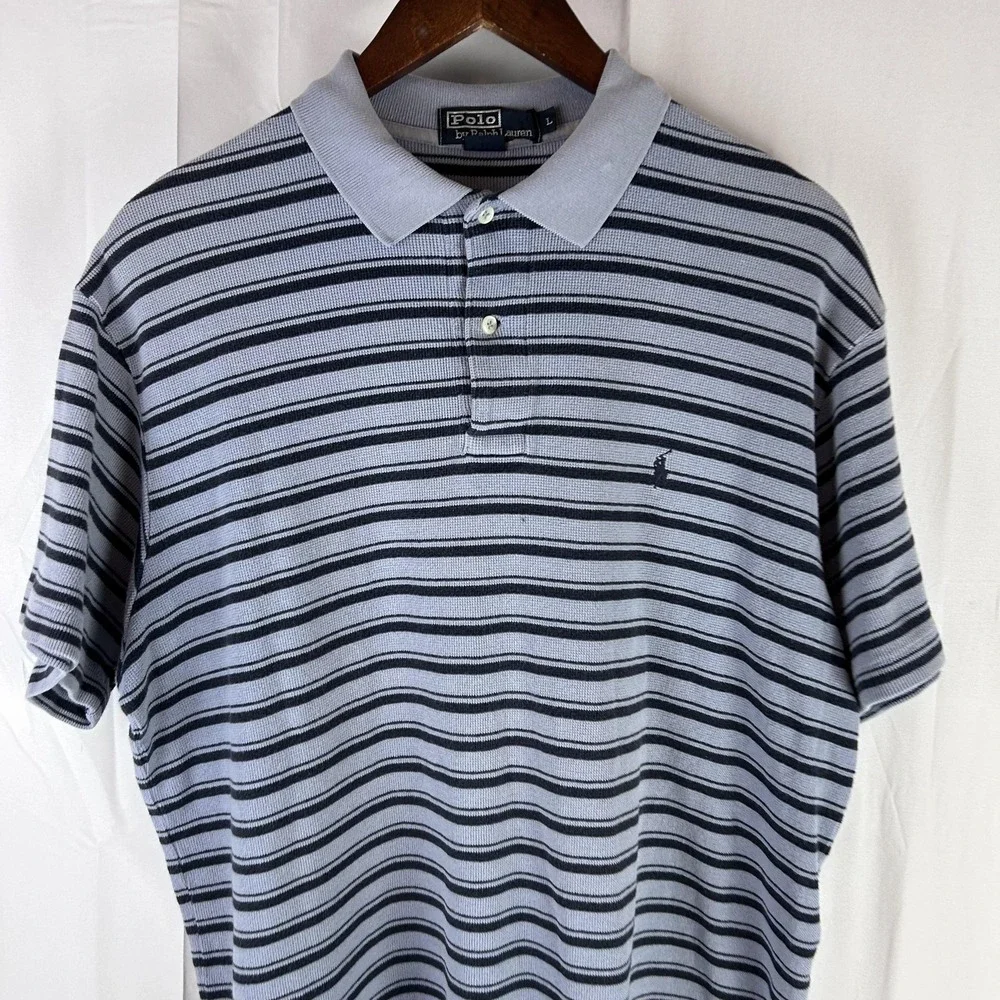 Polo by Ralph Lauren Polo Shirt‎ Mens Large Blue Striped Short Sleeve Pony Logo